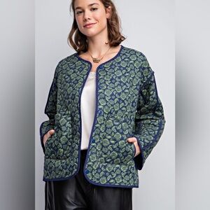 156. EASEL 🛑 COST green quilted oversize floral flower coat jacket green Spring